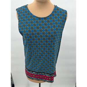Rafaella Blue Geometric Print‎ Sleeveless Tank Top Womens Size M